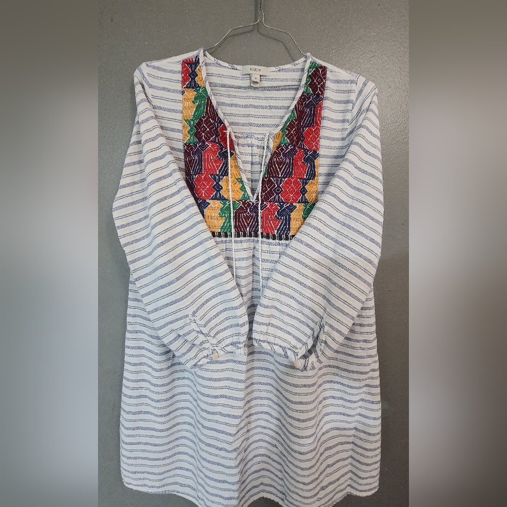J.crew Colorful Embroidered Striped Tunic‎